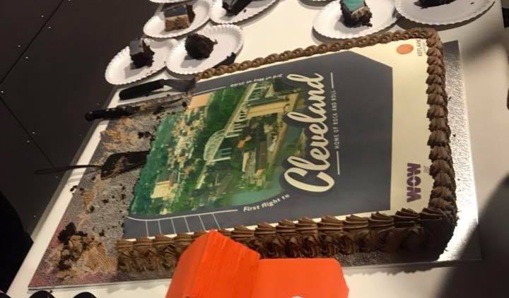 Cake at Keflavik airport celebrating the inaugural flight to Cleveland Ohio
